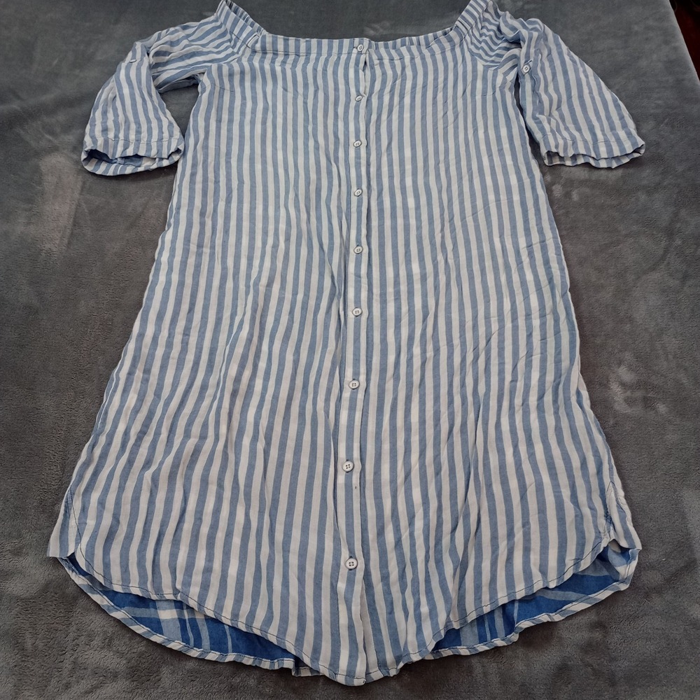 Cloth & Stone Dress Womens Large Blue White Stripe Button Front Tunic Beachy